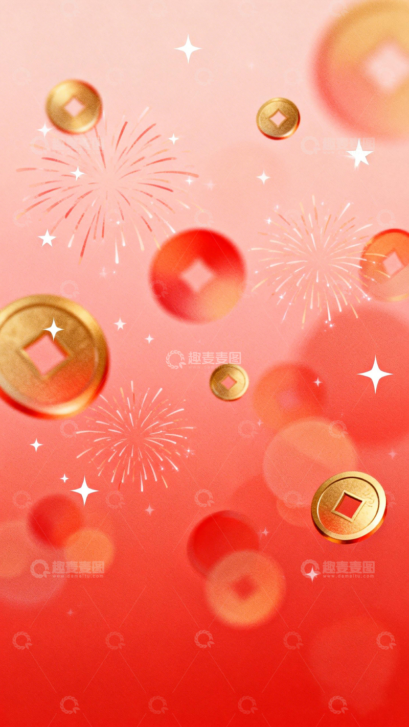高清大图下载【趣麦麦图】喜庆新年烟花金币背景图