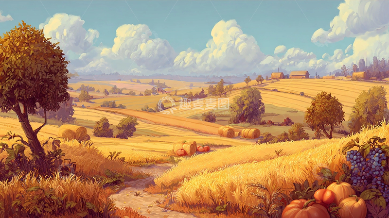 高清大图下载【趣麦麦图】秋日丰收田园风光
