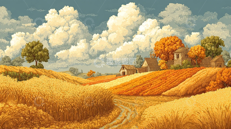 高清大图下载【趣麦麦图】秋日金色麦田绘卷