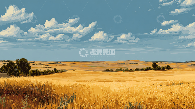 高清大图下载【趣麦麦图】金色麦田的辽阔景观