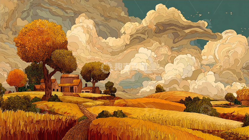 高清大图下载【趣麦麦图】秋日乡村的金色画卷