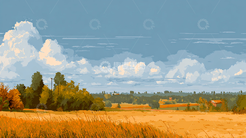 高清大图下载【趣麦麦图】晴朗天空下的金色麦田
