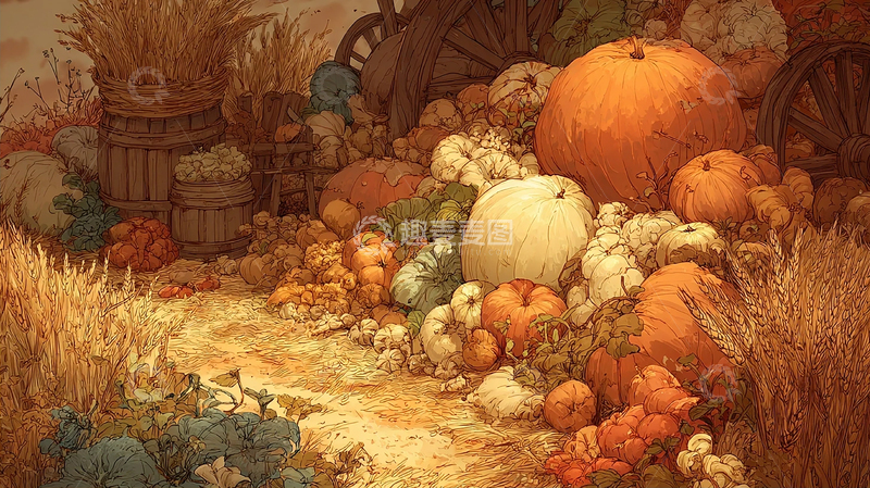 高清大图下载【趣麦麦图】秋日丰收的南瓜海洋