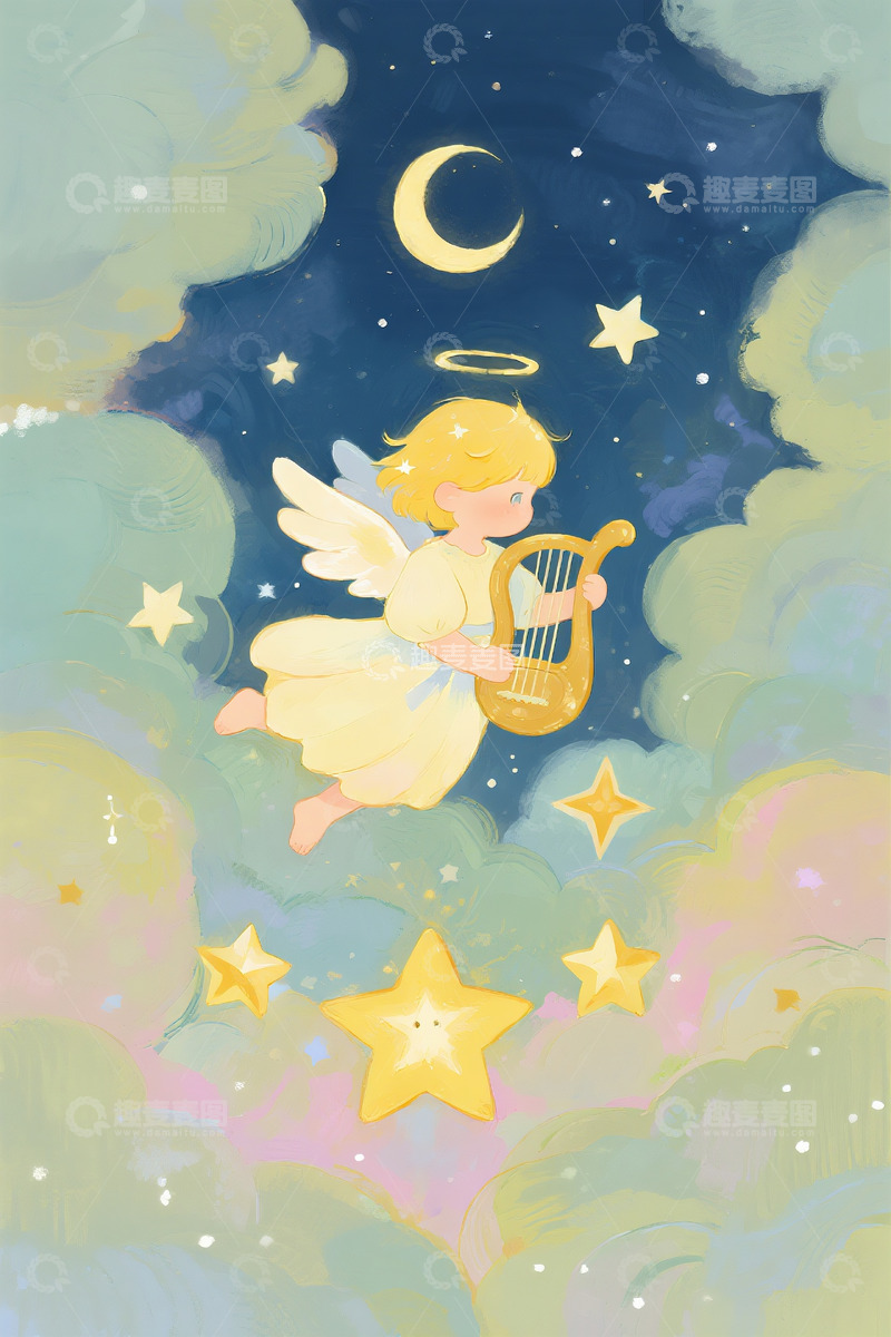 高清大图下载【趣麦麦图】小天使弹竖琴7
