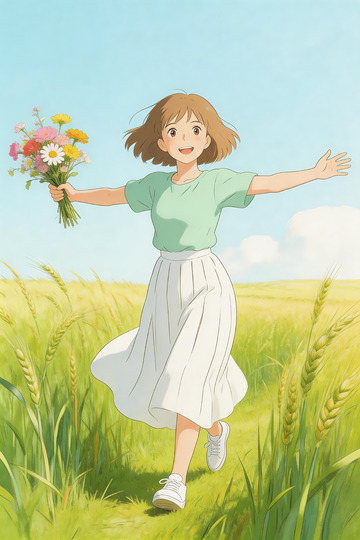 麦田女孩儿插画