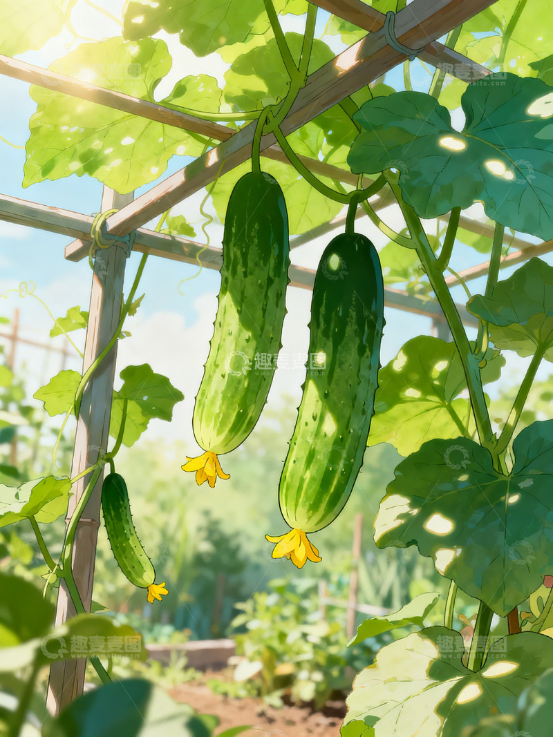 高清大图下载【趣麦麦图】菜园黄瓜插画