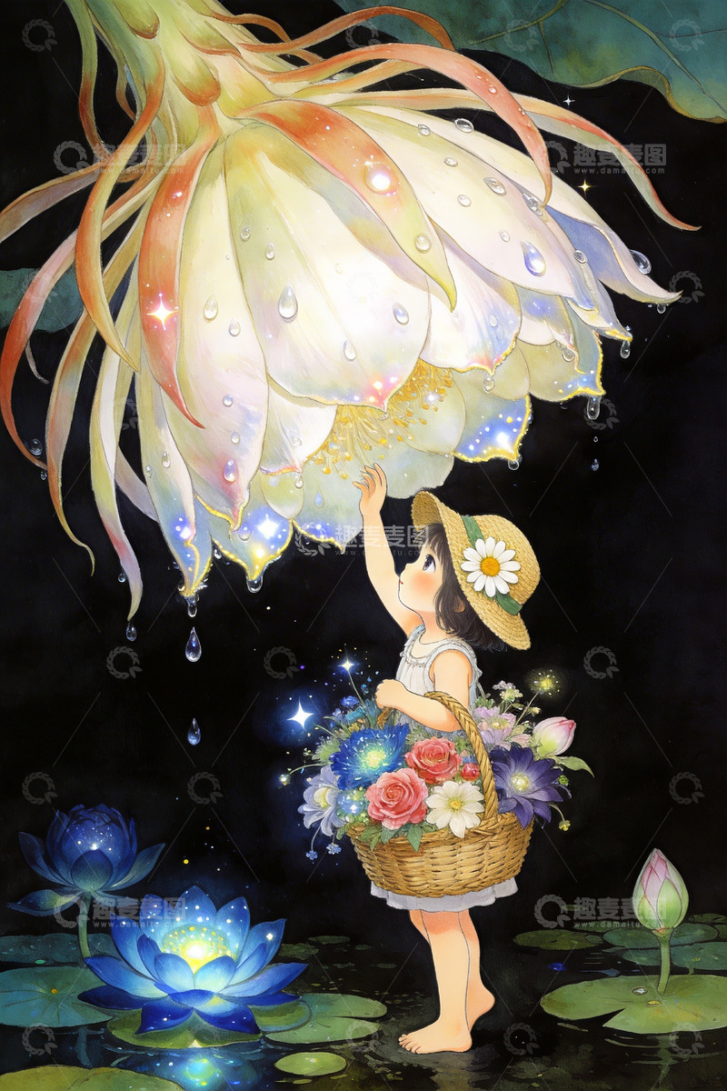 高清大图下载【趣麦麦图】可爱女孩儿花朵插画7