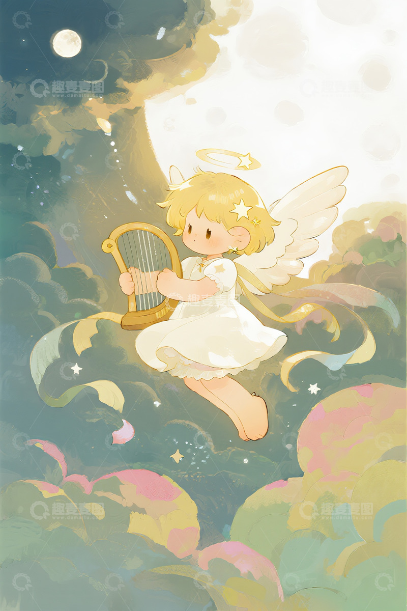 高清大图下载【趣麦麦图】小天使弹竖琴5