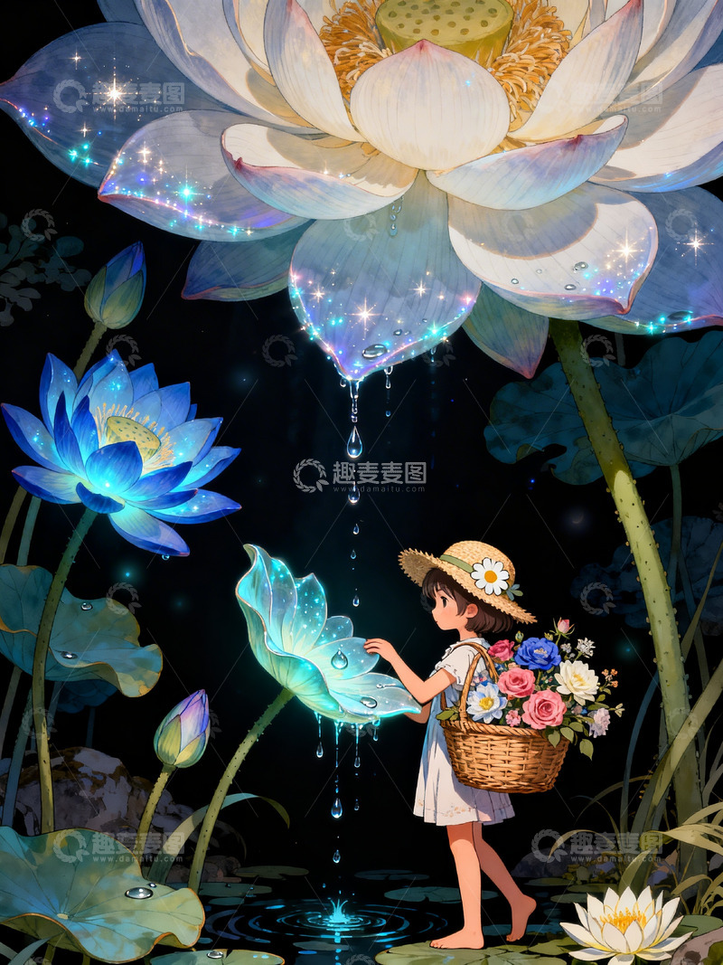 高清大图下载【趣麦麦图】可爱女孩儿花朵插画4