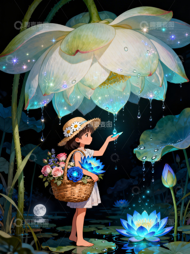 高清大图下载【趣麦麦图】可爱女孩儿花朵插画2