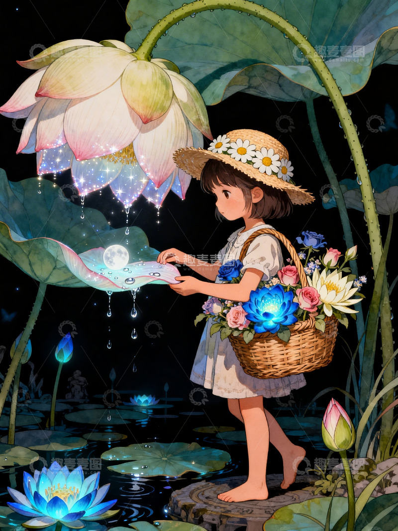 高清大图下载【趣麦麦图】可爱女孩儿花朵插画3