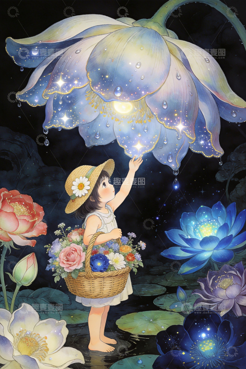 高清大图下载【趣麦麦图】可爱女孩儿花朵插画5