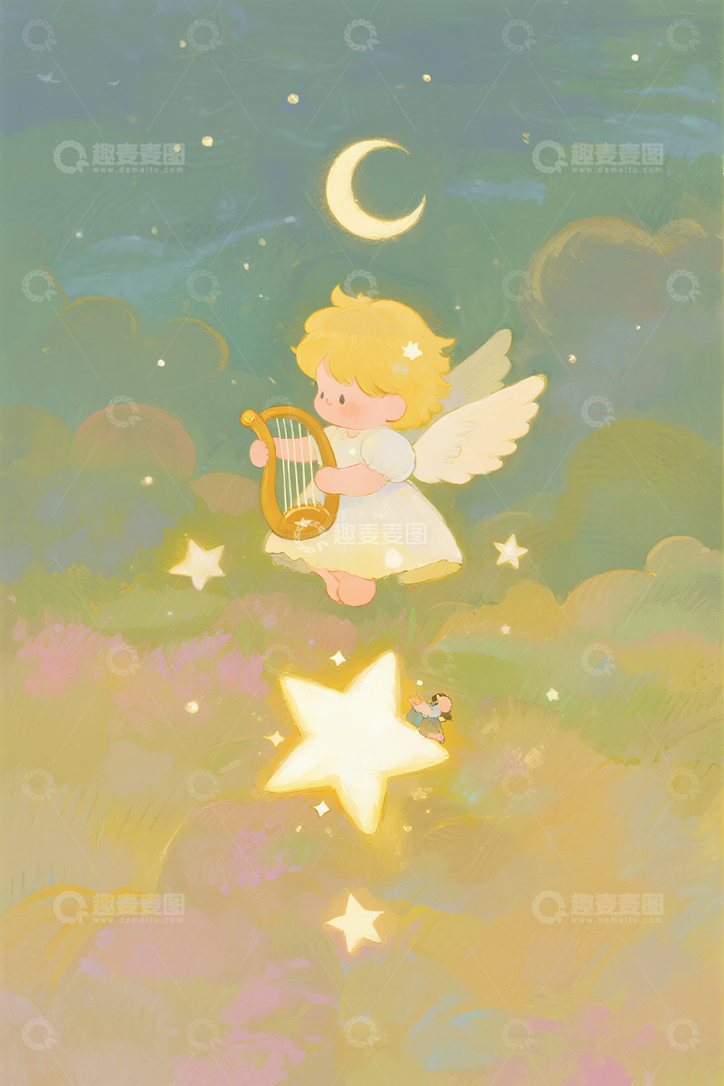高清大图下载【趣麦麦图】小天使弹竖琴6