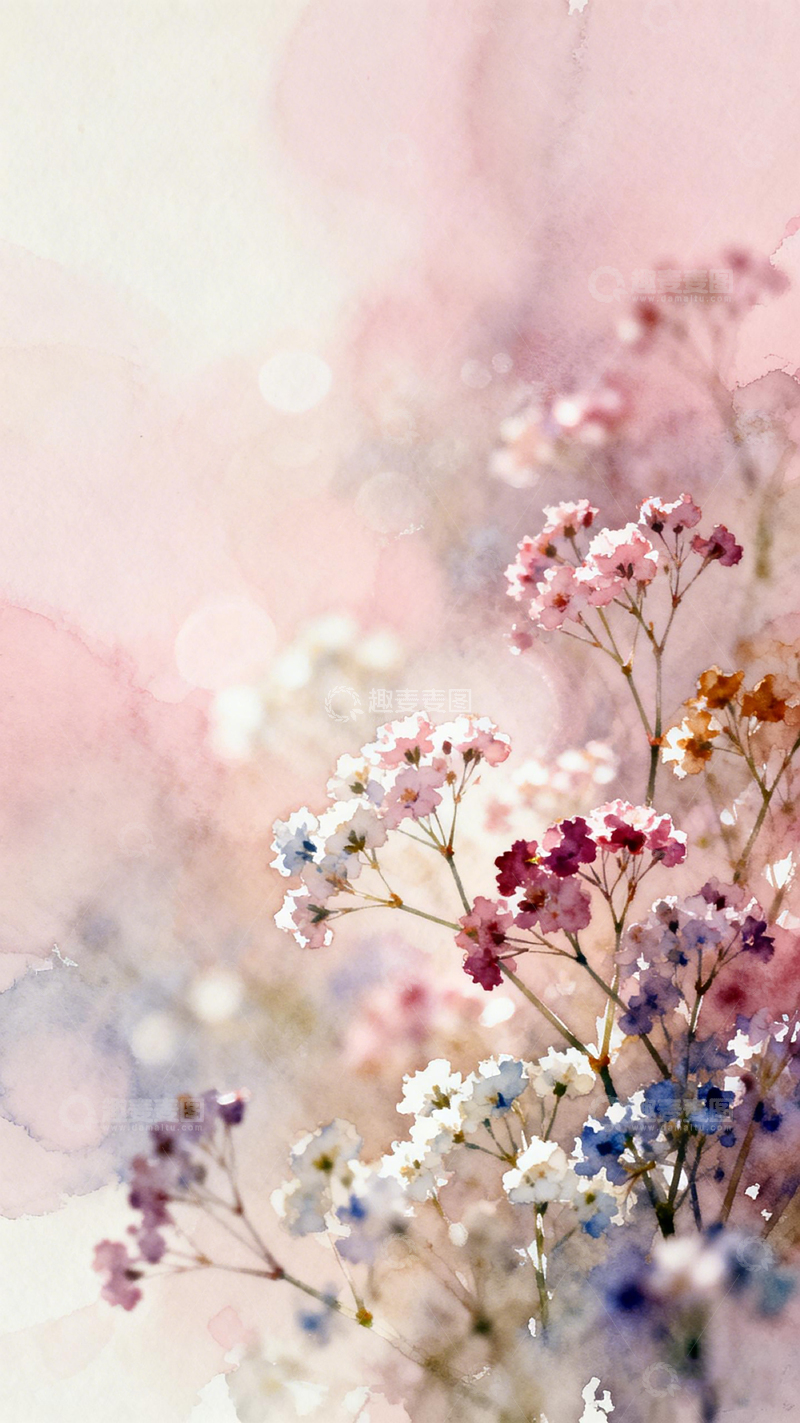 高清大图下载【趣麦麦图】水彩花影梦幻壁纸