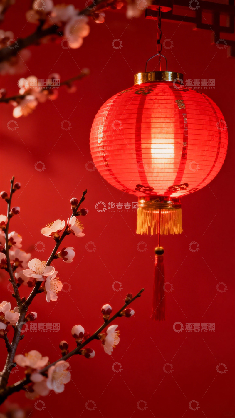 高清大图下载【趣麦麦图】红色灯笼梅花喜庆装饰