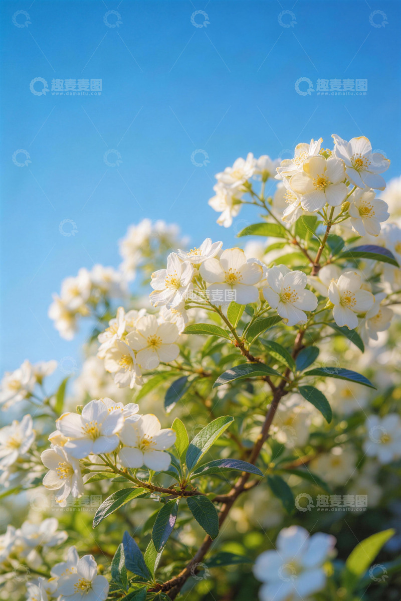 高清大图下载【趣麦麦图】细密枝叶与白色小花