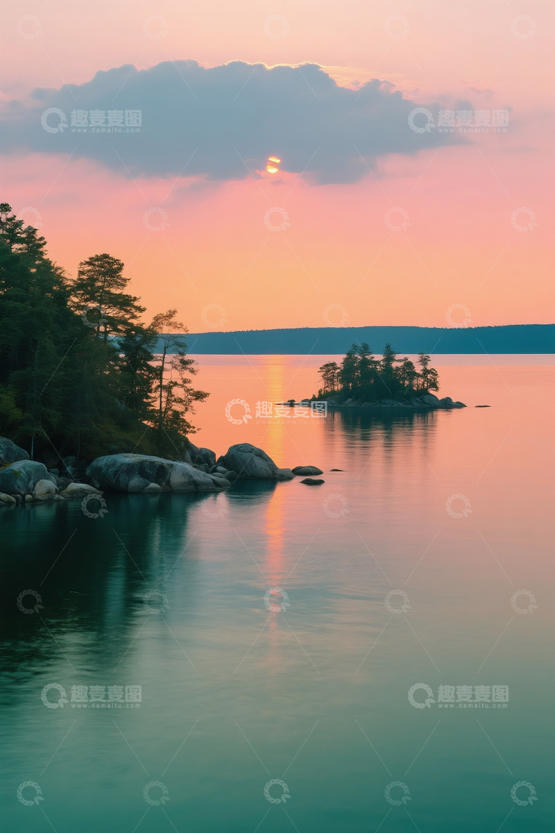 高清大图下载【趣麦麦图】落日水面风景4