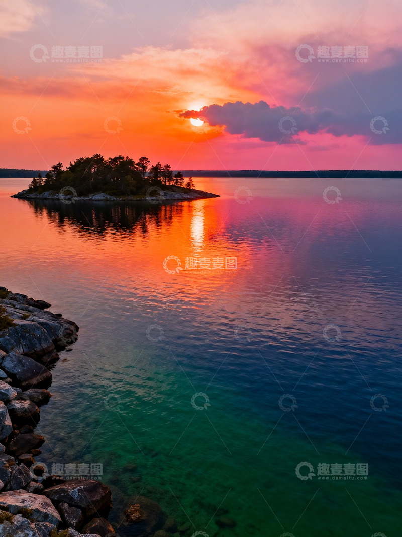 高清大图下载【趣麦麦图】落日水面风景