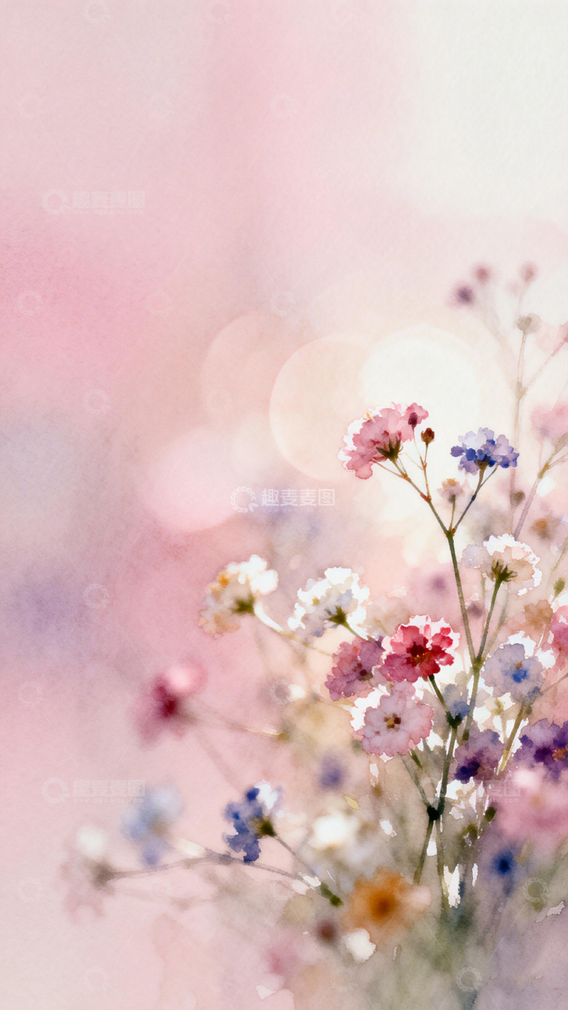 高清大图下载【趣麦麦图】水彩花朵梦幻背景
