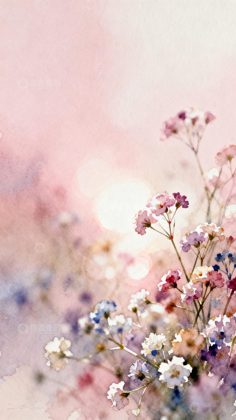 高清大图下载【趣麦麦图】水彩花卉梦幻背景壁纸