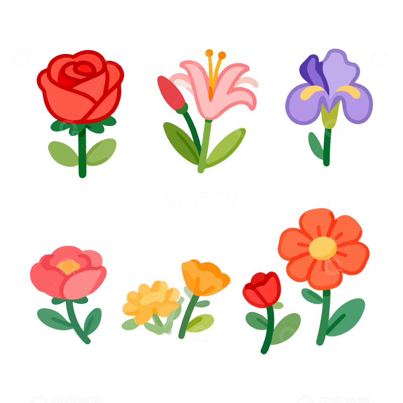 源文件下载【趣麦麦图】卡通花卉矢量插画设计素材
