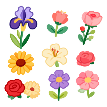 多彩卡通花卉插画设计素材