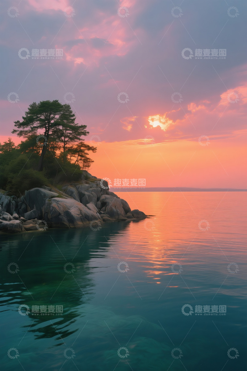 高清大图下载【趣麦麦图】落日水面风景3