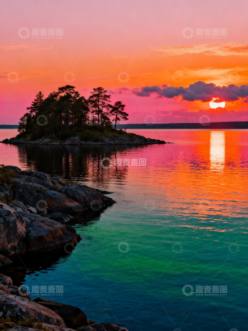 高清大图下载【趣麦麦图】落日水面风景2