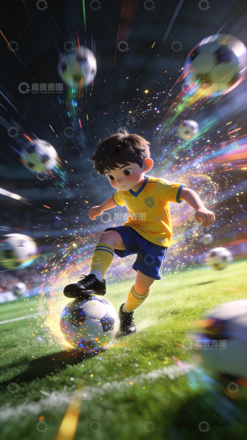 高清大图下载【趣麦麦图】卡通足球少年动感场景插画