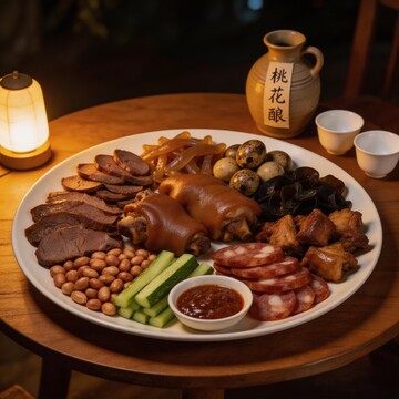 中式美食拼盘夜色摄影