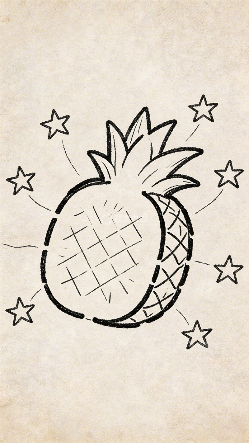 高清大图下载【趣麦麦图】黑白线描菠萝简笔画