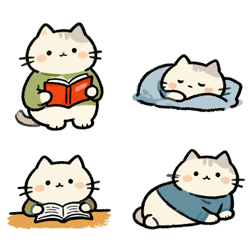 卡通猫咪生活场景插画
