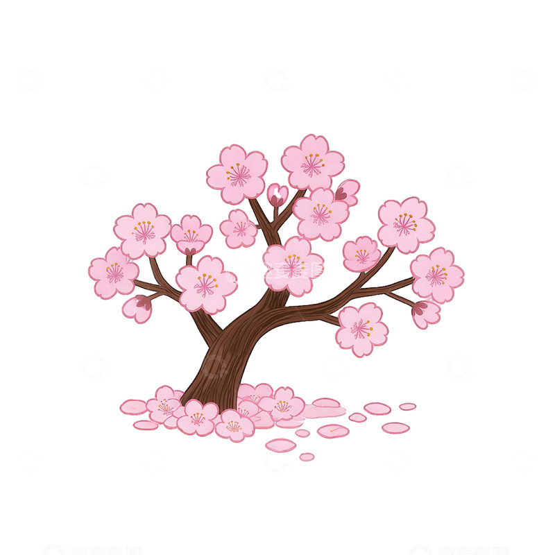 高清大图下载【趣麦麦图】樱花树插画设计素材