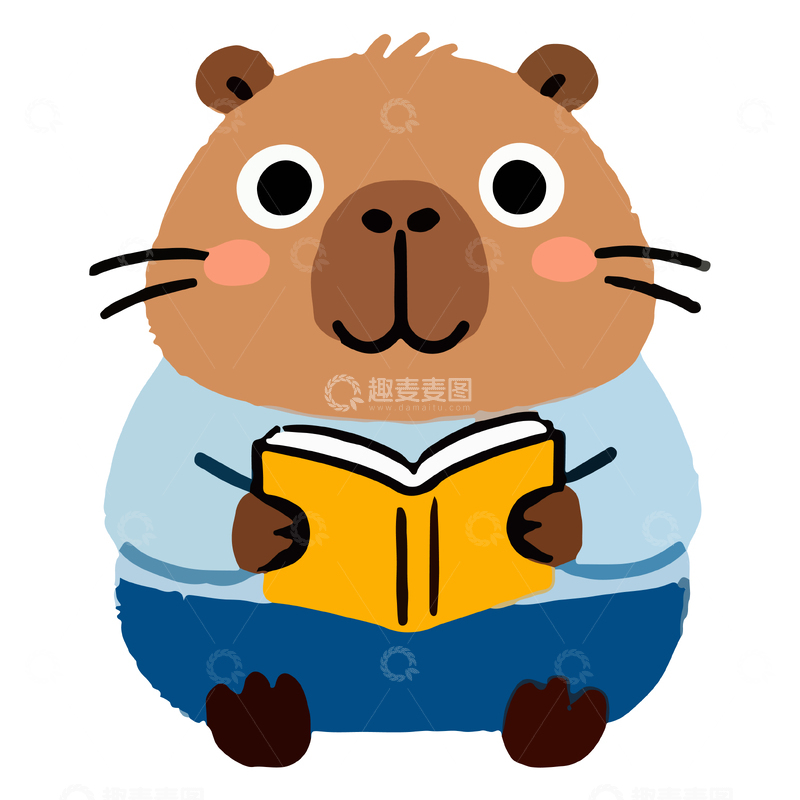 源文件下载【趣麦麦图】卡通河狸阅读绘本插画素材