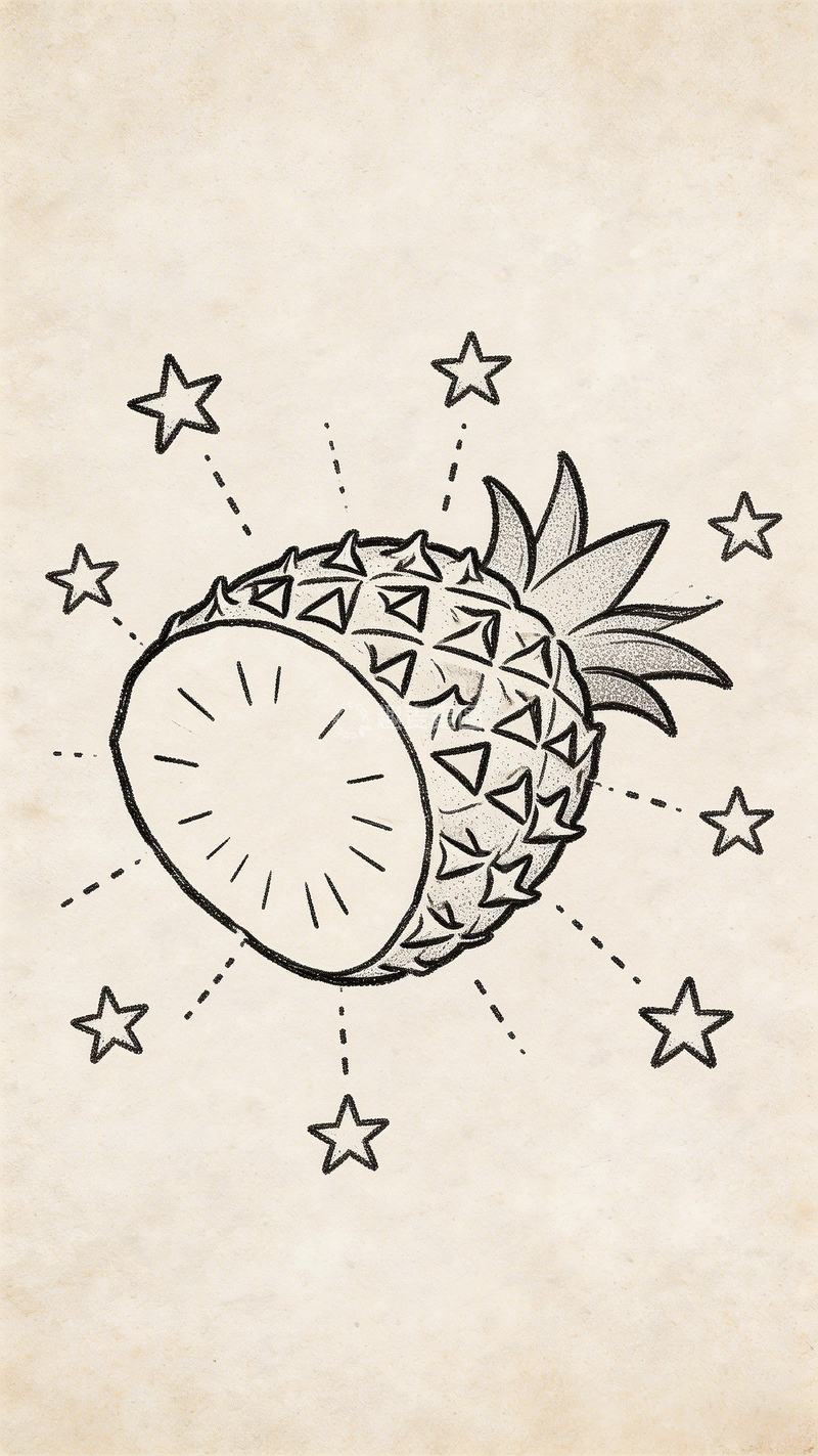 高清大图下载【趣麦麦图】黑白线描菠萝插画