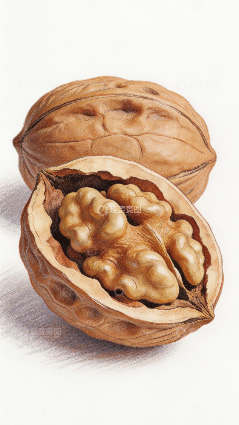高清大图下载【趣麦麦图】彩铅核桃素描静物图