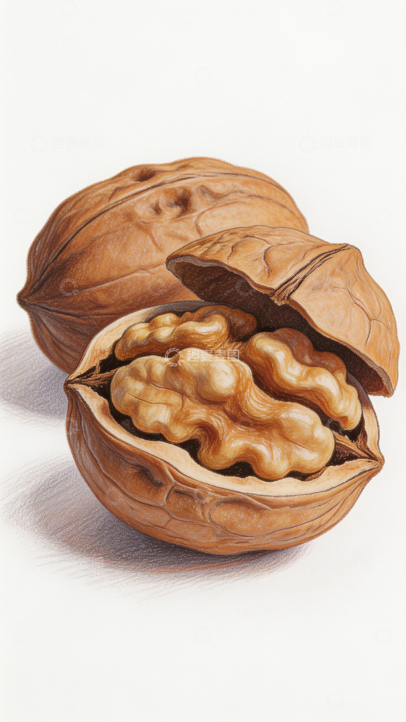 高清大图下载【趣麦麦图】彩铅核桃静物画