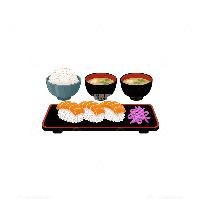 高清大图下载【趣麦麦图】寿司套餐日本料理矢量插画