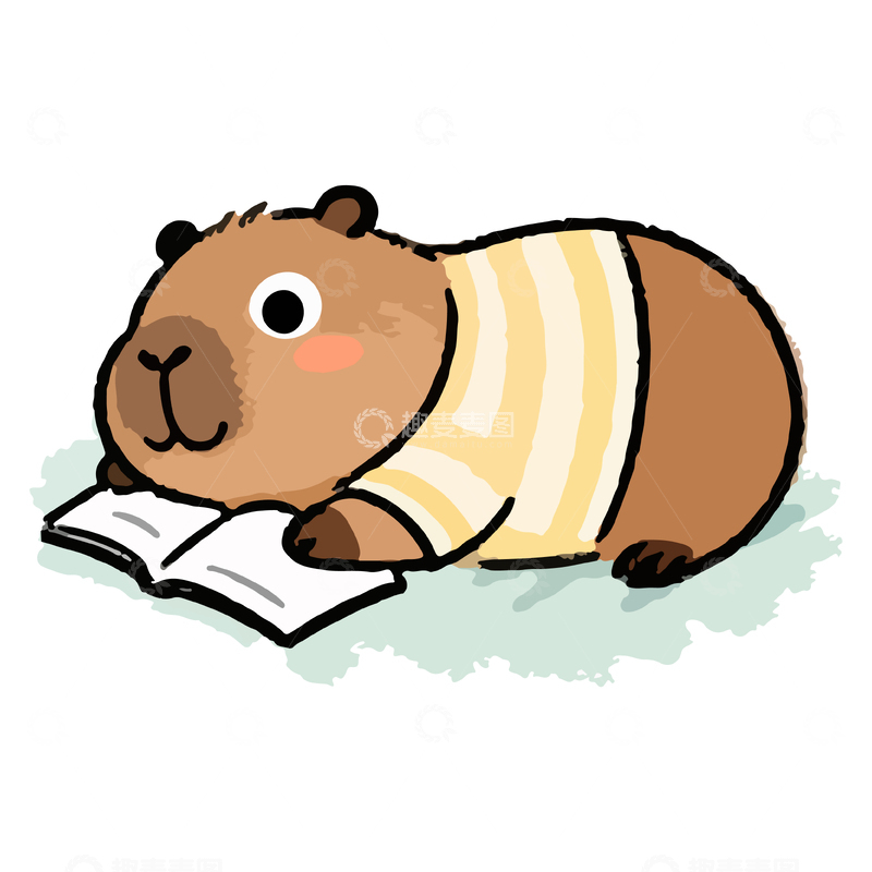 源文件下载【趣麦麦图】卡通河狸阅读书籍插画
