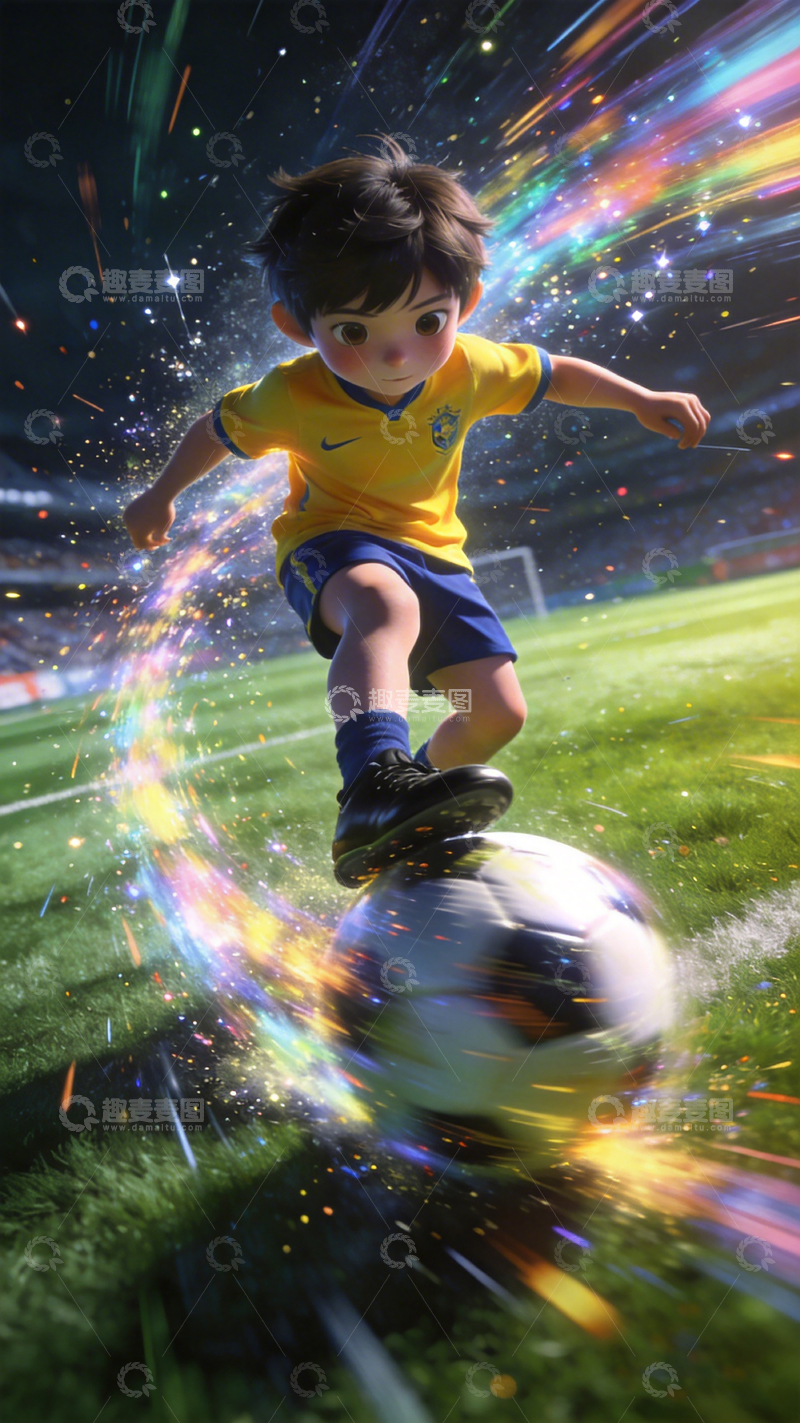 高清大图下载【趣麦麦图】动感足球少年艺术插画