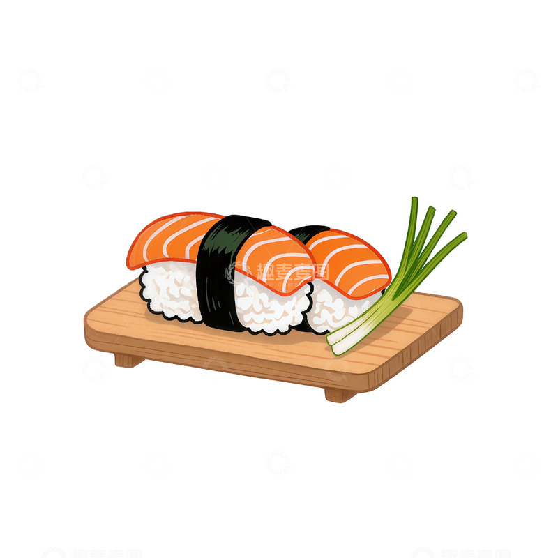 高清大图下载【趣麦麦图】寿司插画风格木板食材