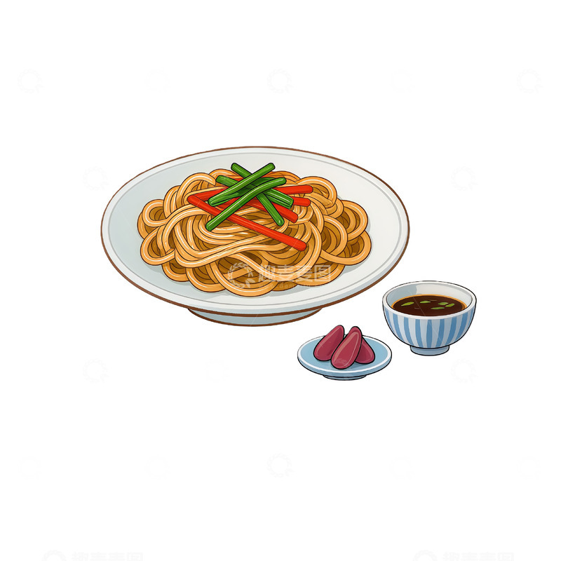 高清大图下载【趣麦麦图】卡通风意大利面美食插画