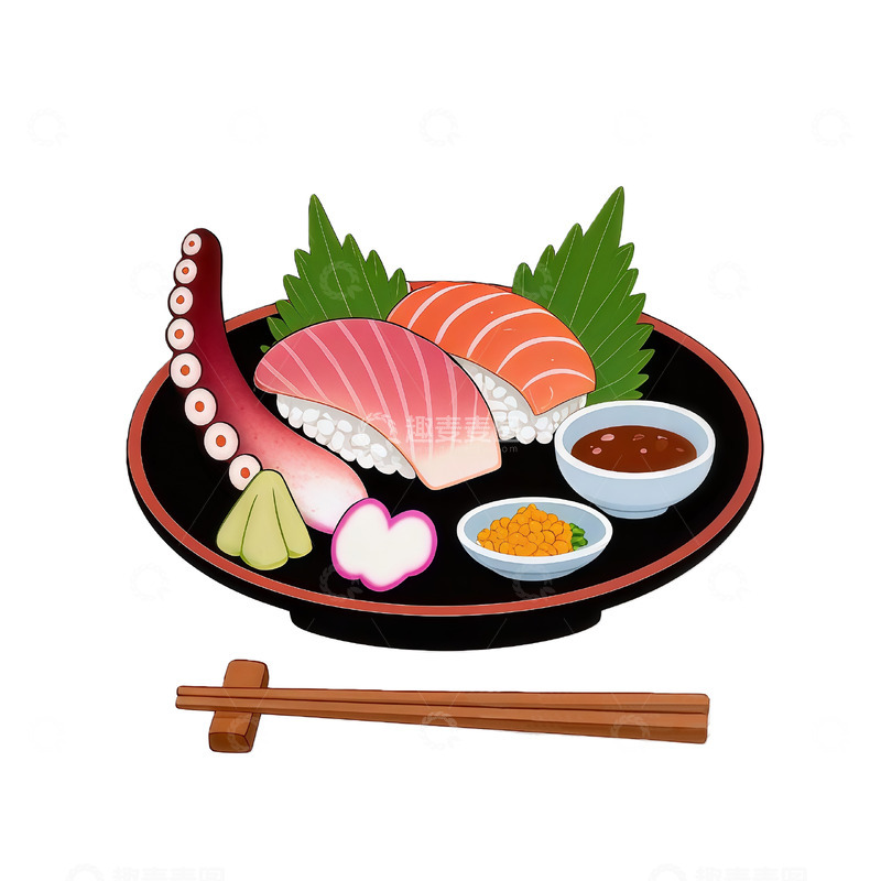 高清大图下载【趣麦麦图】卡通风日式寿司刺身美食插画素材