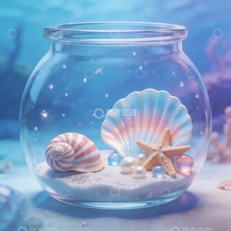 高清大图下载【趣麦麦图】海洋玻璃瓶贝壳珍珠装饰