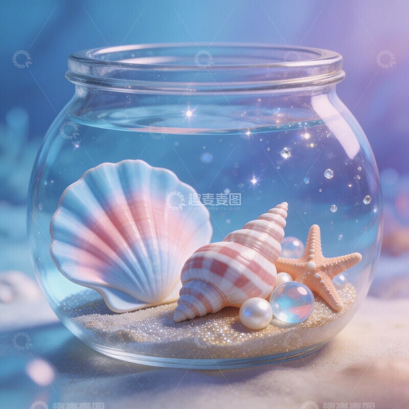 高清大图下载【趣麦麦图】海洋风情玻璃瓶贝壳珍珠装饰