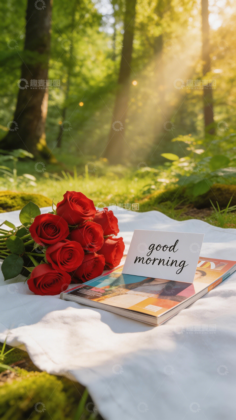 高清大图下载【趣麦麦图】晨光照耀玫瑰花野餐