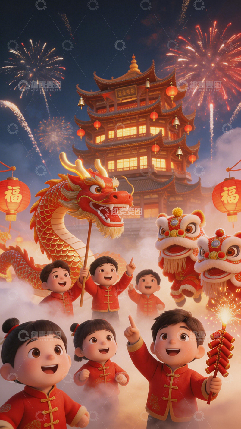 高清大图下载【趣麦麦图】春节庆典卡通场景