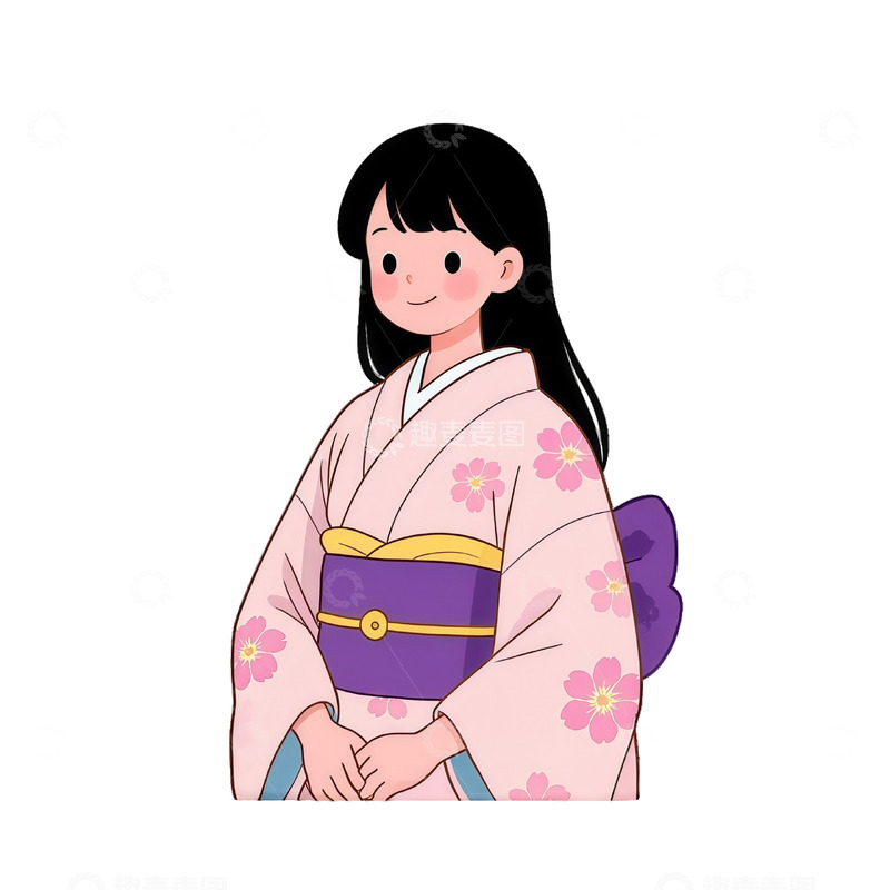 高清大图下载【趣麦麦图】和服少女卡通动漫风格插画