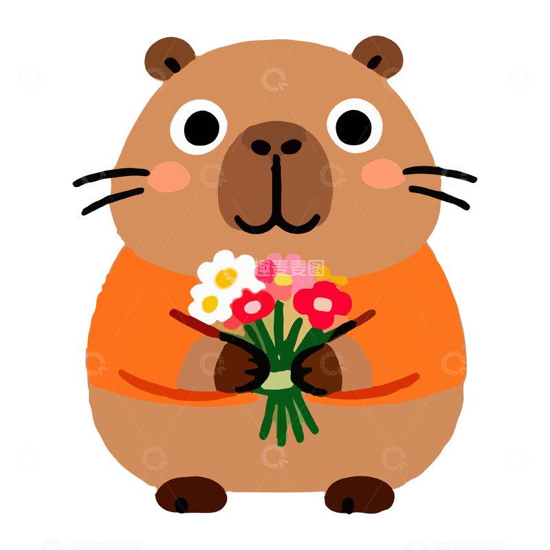 源文件下载【趣麦麦图】可爱卡通豚鼠鲜花插图