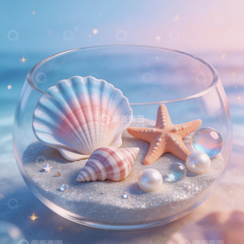 高清大图下载【趣麦麦图】海洋风情玻璃缸装饰